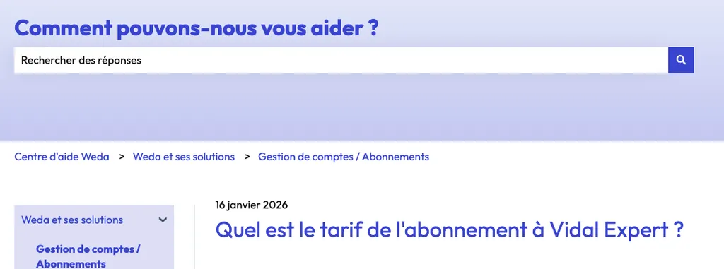 Page d'accueil du centre d'aide Weda : Comment pouvons-nous vous aider ?