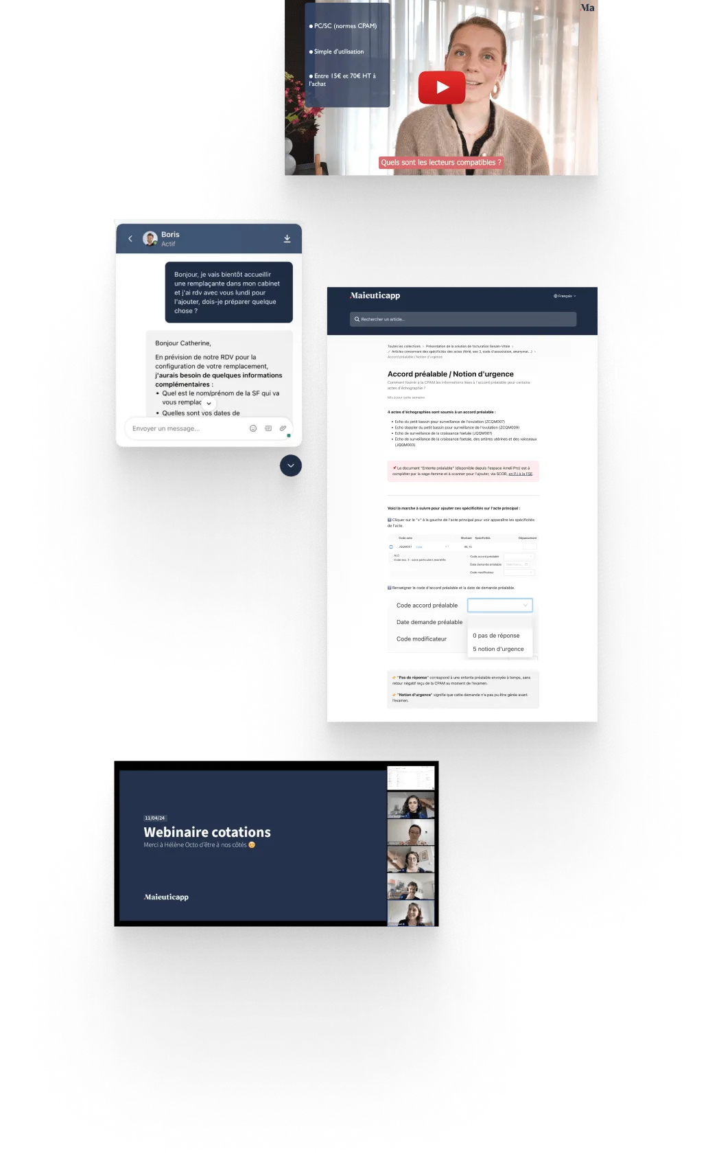 Mosaique affichant le chat, un guide et une video explicative